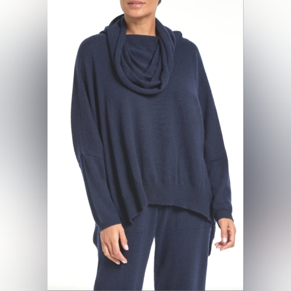 Joie Oversized Cowlneck Wool/Cashmere Blend Sweater in Navy Medium